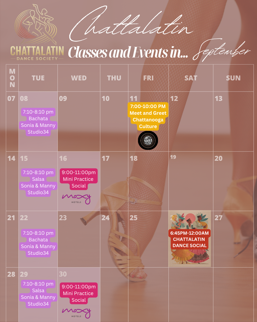 march 28 salsa and bachata social dance event in Chattanooga Tennessee
